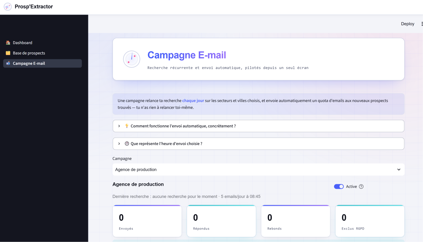 Campagne email automatisée Prosp'Extractor
